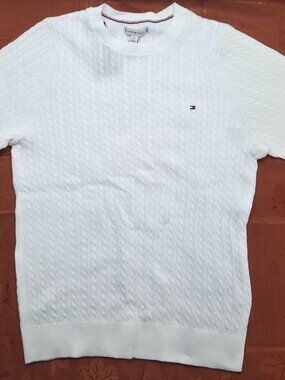 Tommy Hilfiger Short Sleeve Cable Knit Sweater Women's White Size L NWT